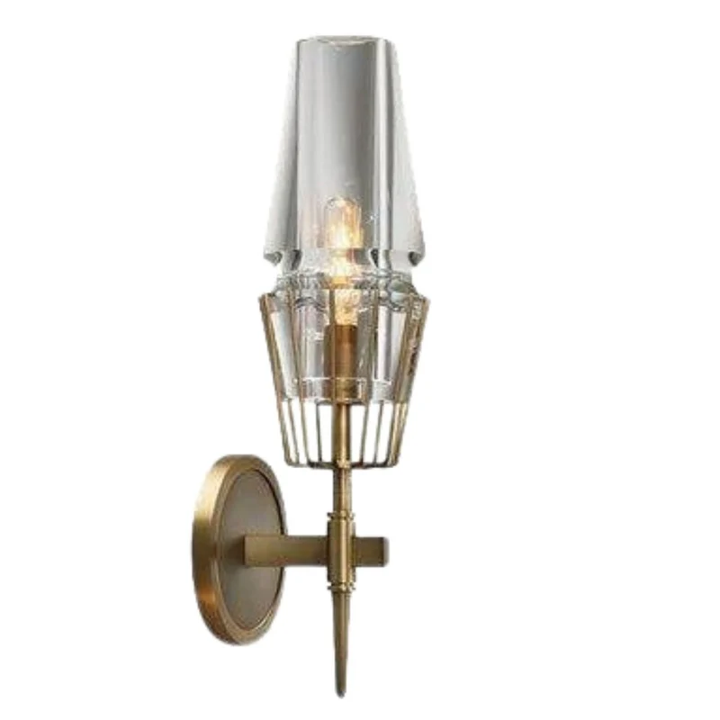 Applique Murale Rétro en Verre et Bronze Doré – Charme Cristallin