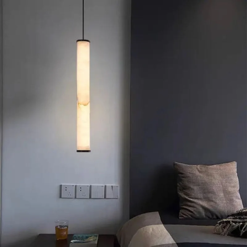 Lustre Marbre Blanc Longiligne – 4 Longueurs, Chambre ou Îlot Cuisine