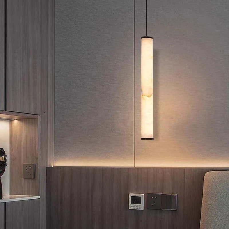 Lustre Marbre Blanc Longiligne – 4 Longueurs, Chambre ou Îlot Cuisine