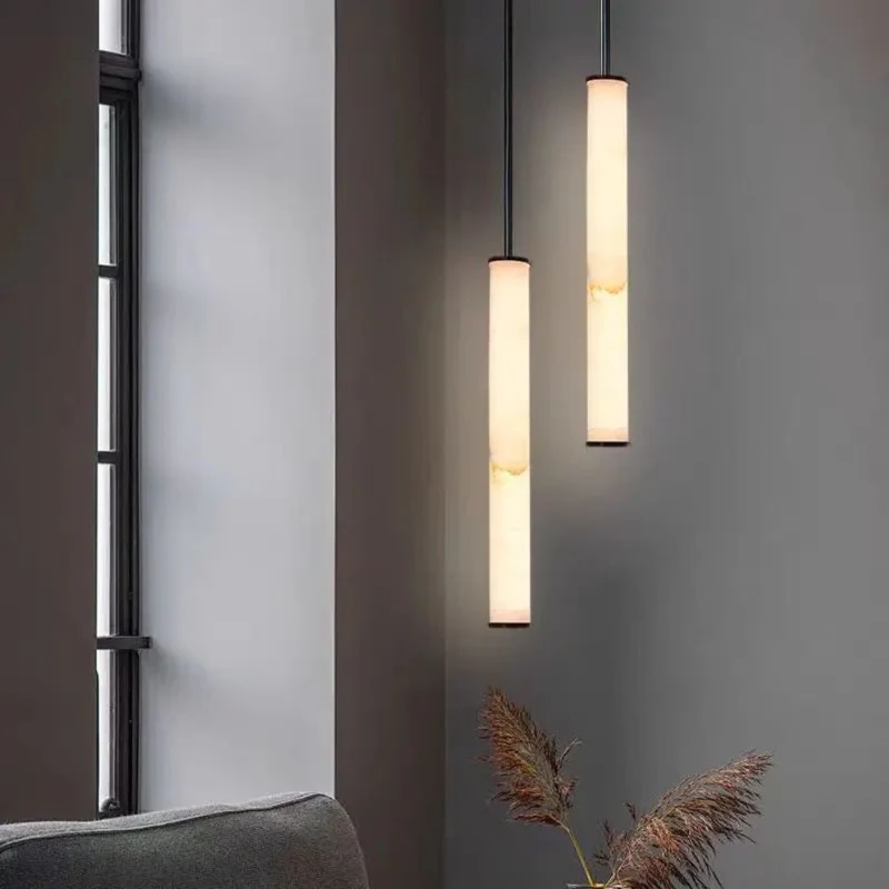 Lustre Marbre Blanc Longiligne – 4 Longueurs, Chambre ou Îlot Cuisine