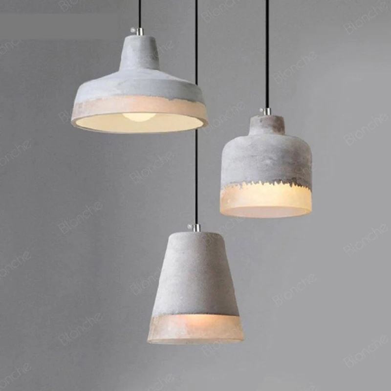 Suspension Grise en Ciment et Verre – Design Rustique Moderne, Trio