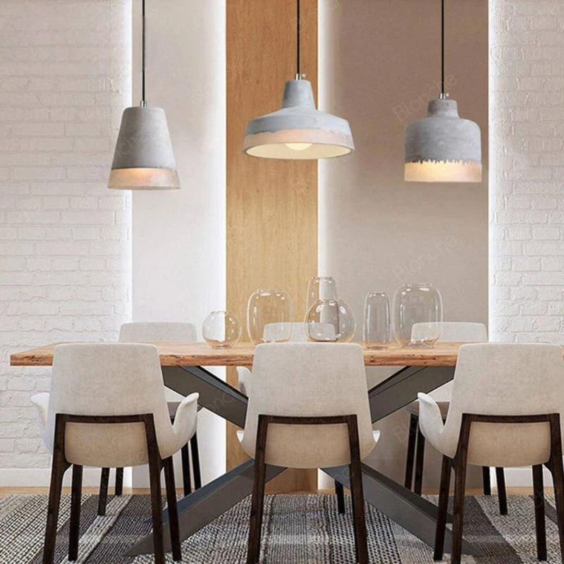 Suspension Grise en Ciment et Verre – Design Rustique Moderne, Trio