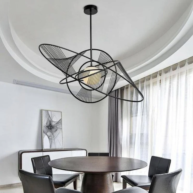 Lustre Design Salon Cercles Entrelacés – Art Déco, Noir ou Blanc