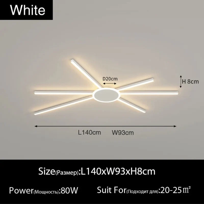 Plafonnier Blanc Moderne Étoile Longiligne – Design Art Déco 360°