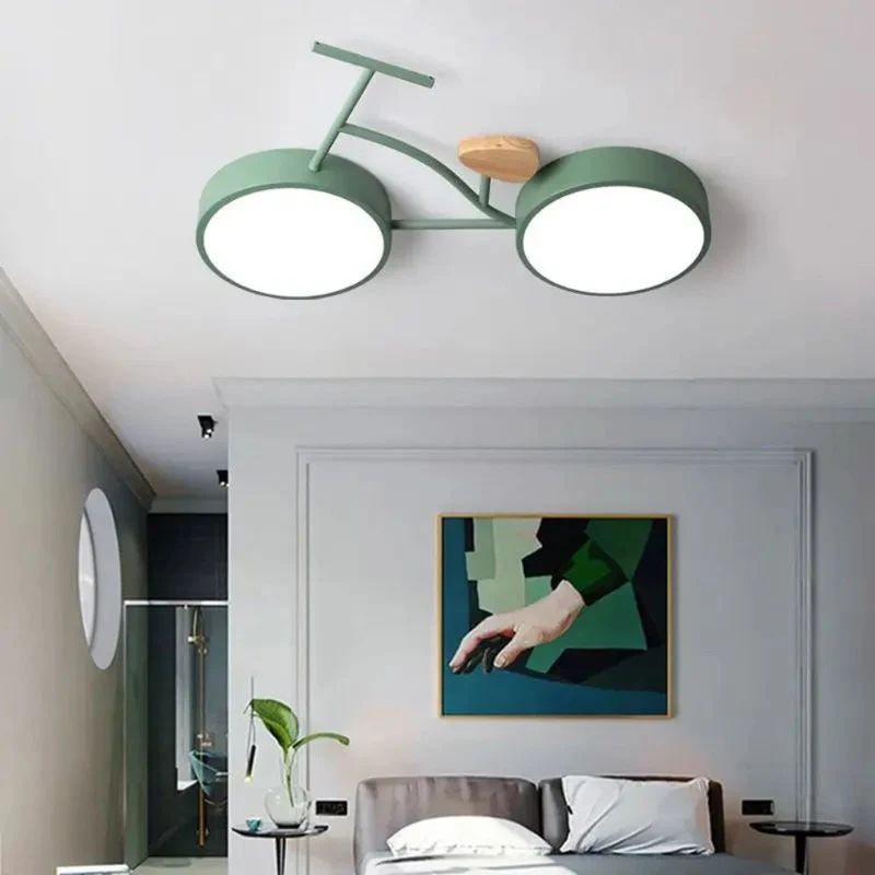 Plafonnier LED Chambre à Coucher Vélo – Bois et Métal, Idéal Enfant