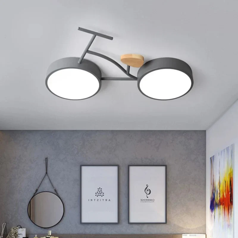Plafonnier LED Chambre à Coucher Vélo – Bois et Métal, Idéal Enfant