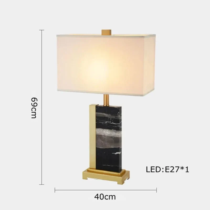 Lampe à Poser Laiton Doré et Marbre – Abat-jour Tissu Blanc ou Noir