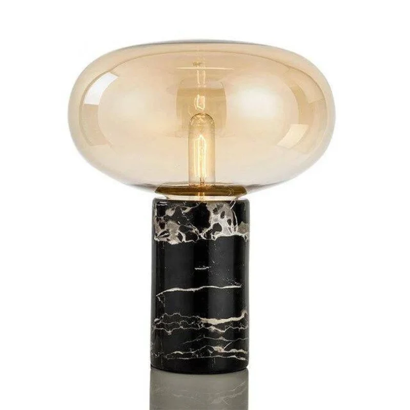 Lampe à Poser Verre et Marbre Tube – 2 Abat-jours, Bureau ou Chevet