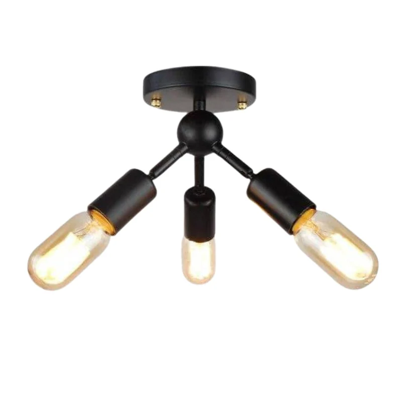 Plafonnier LED Moderne Noir 3 Branches – Style Industriel Vintage