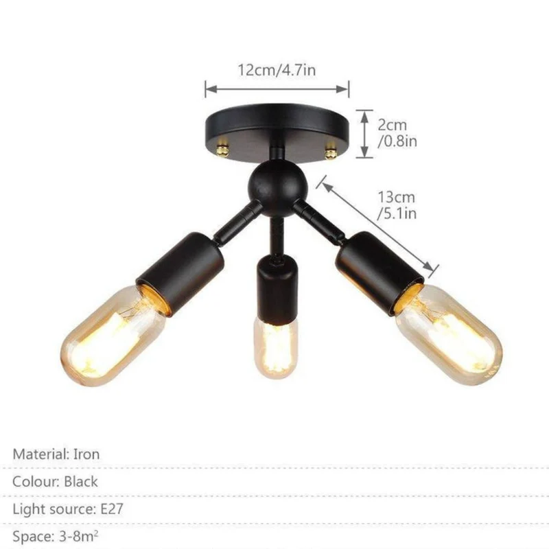 Plafonnier LED Moderne Noir 3 Branches – Style Industriel Vintage