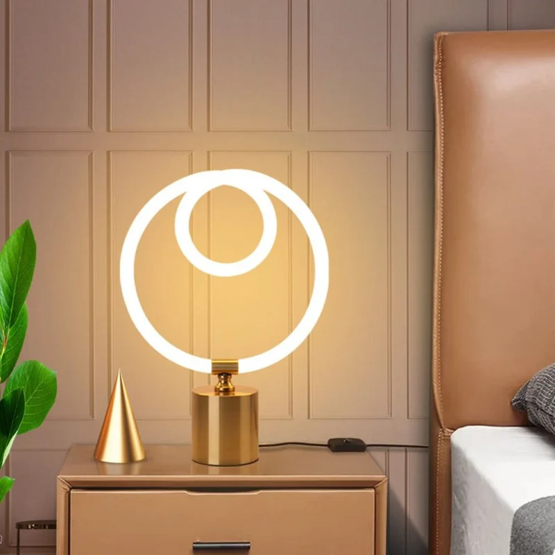 Lampe à Poser Cuivre Bronze à Anneau LED – Chambre Fillette, 2 Teintes