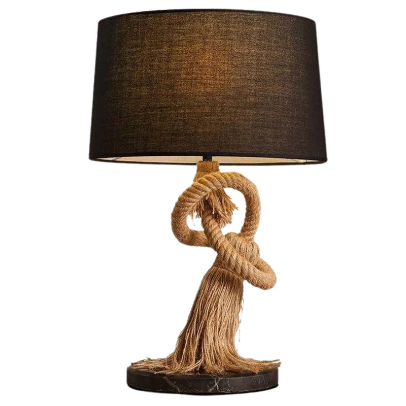 Lampe de Chevet avec Abat-Jour en Tissu et Support en Cordage