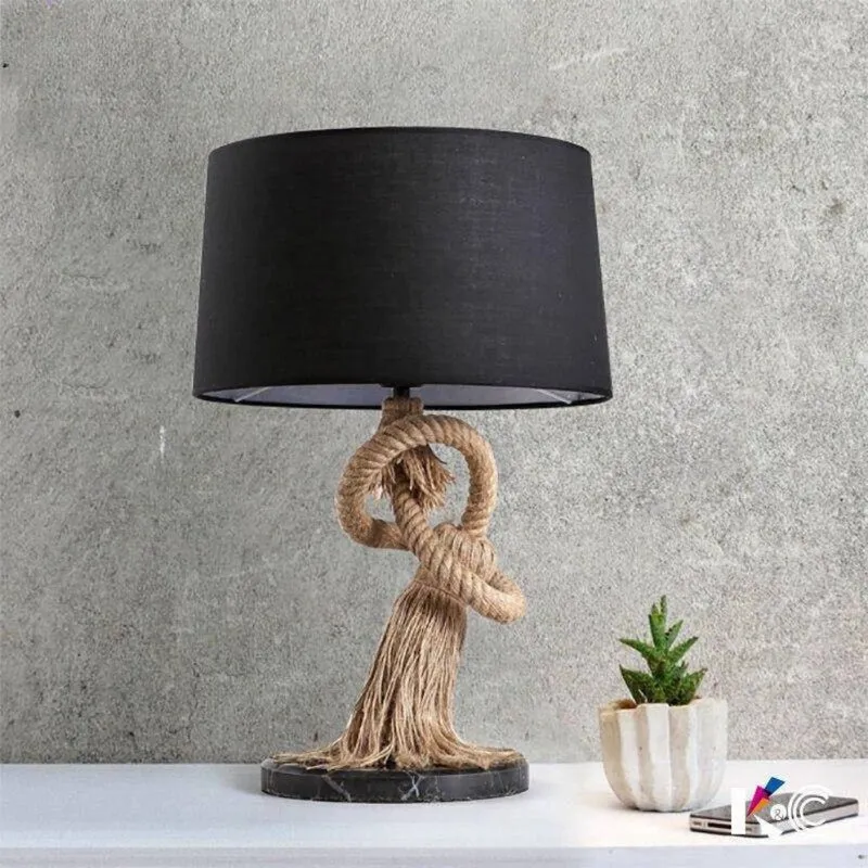 Lampe de Chevet avec Abat-Jour en Tissu et Support en Cordage