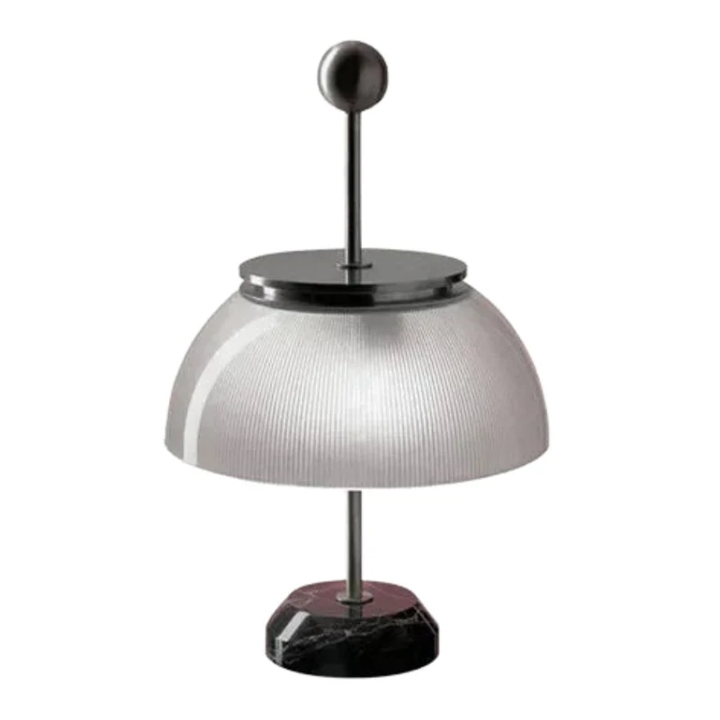Lampe à Poser Design Italien Cloche Verre – Noir ou Argenté, Socle Marbre