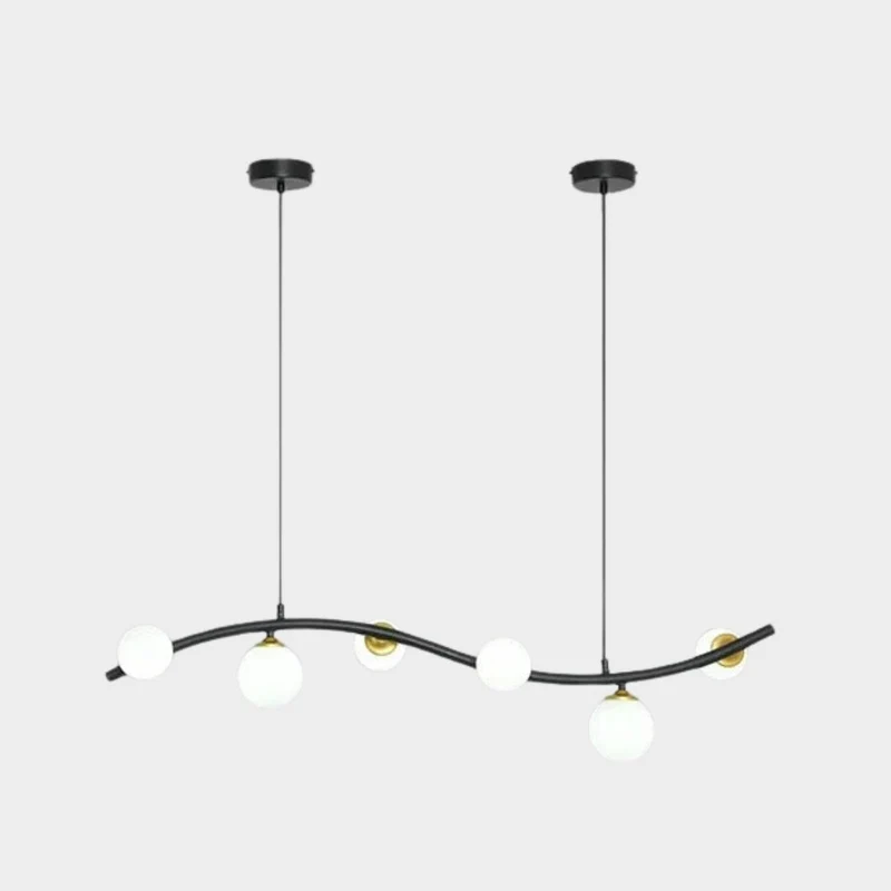 Lustre Noir Design Ondulé – Ampoules Opalines, Ambiance Conviviale