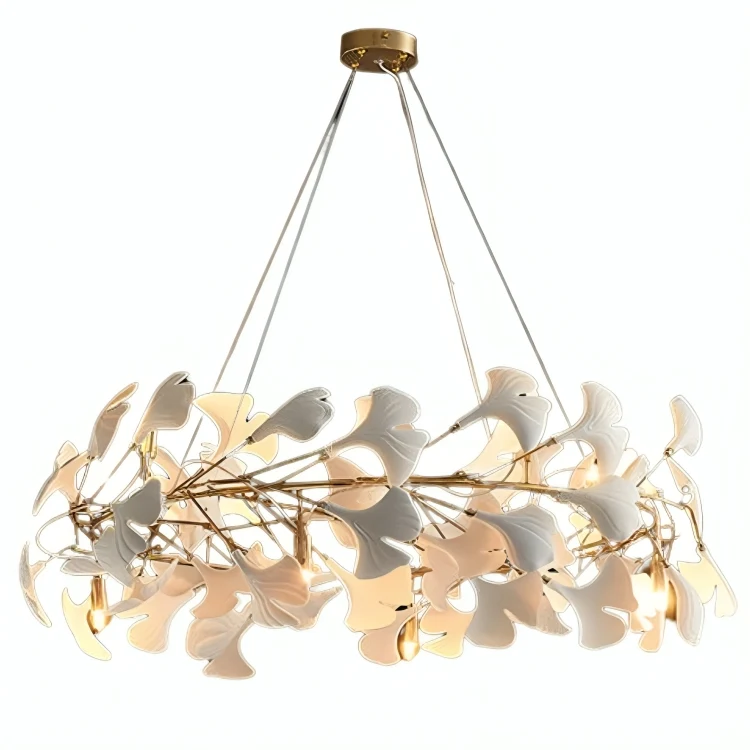 Lustre Luxe Feuilles Céramique et Branches Or – 4 Tailles, Salon Hôtel