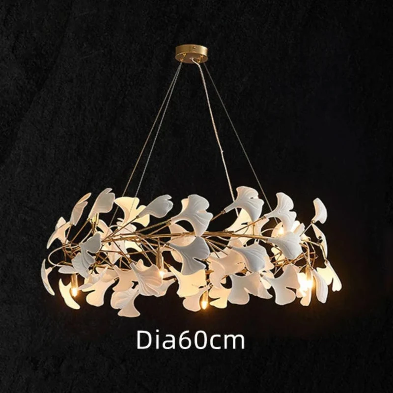 Lustre Luxe Feuilles Céramique et Branches Or – 4 Tailles, Salon Hôtel