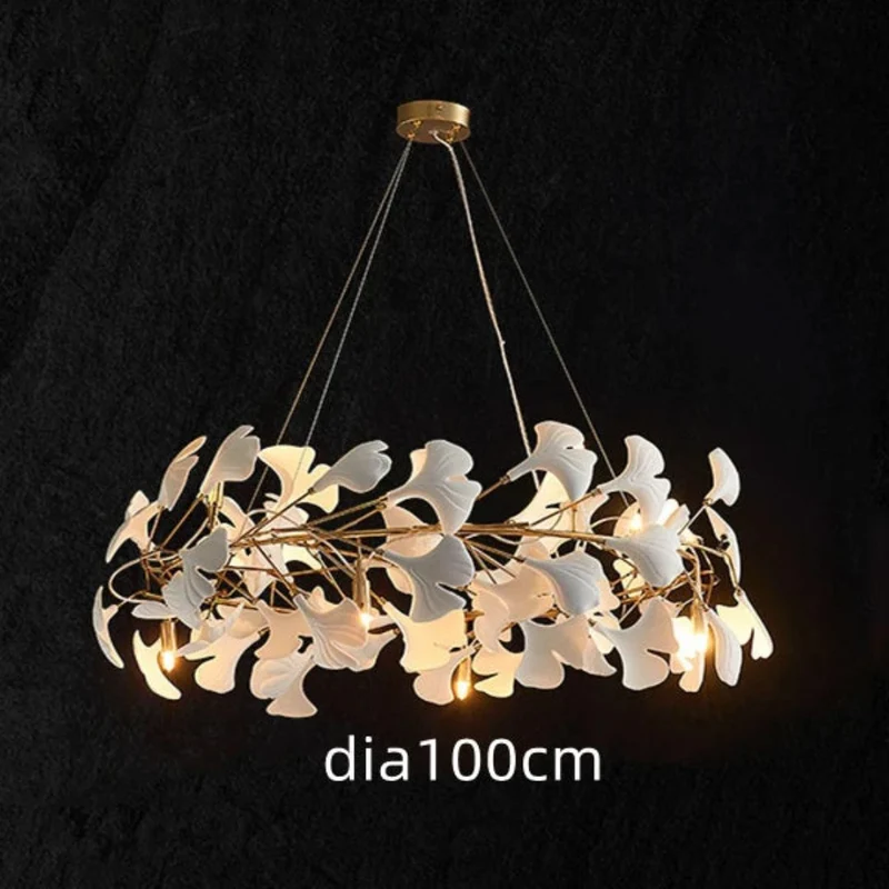 Lustre Luxe Feuilles Céramique et Branches Or – 4 Tailles, Salon Hôtel