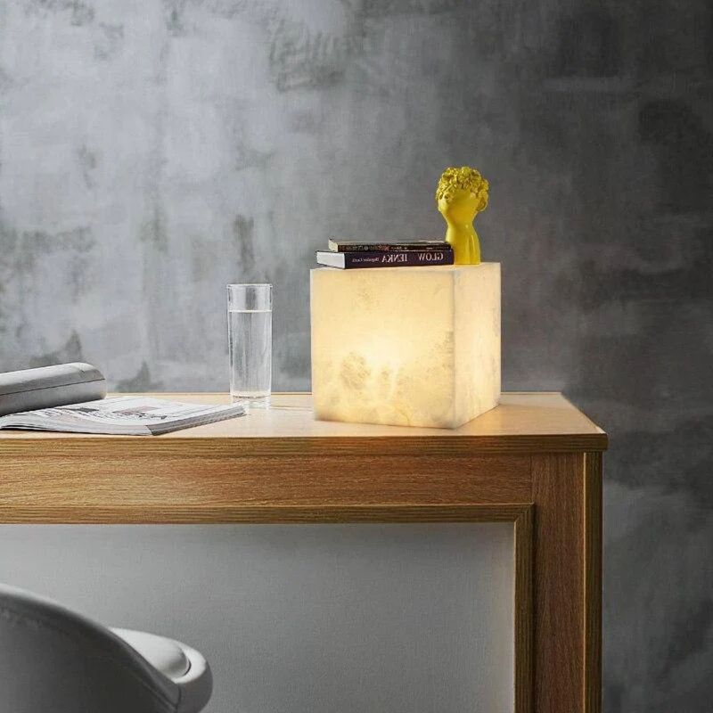 Lampe à Poser Marbre Cube Transparent – Dimmable, Chevet ou Veilleuse
