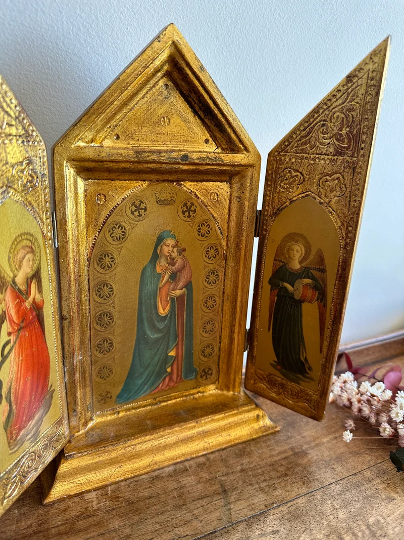Triptyque religieux florentin en bois années 60