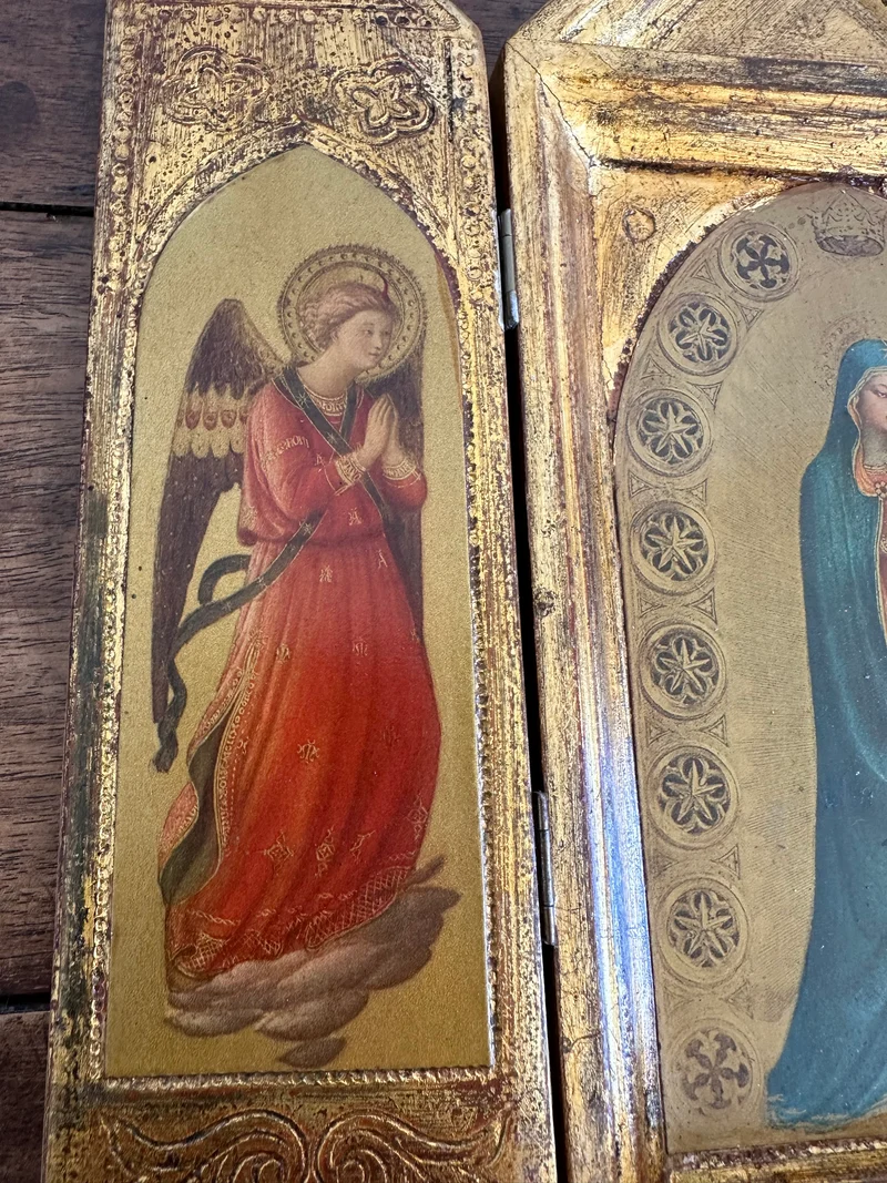Triptyque religieux florentin en bois années 60