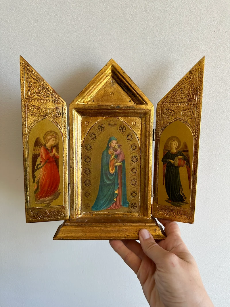 Triptyque religieux florentin en bois années 60