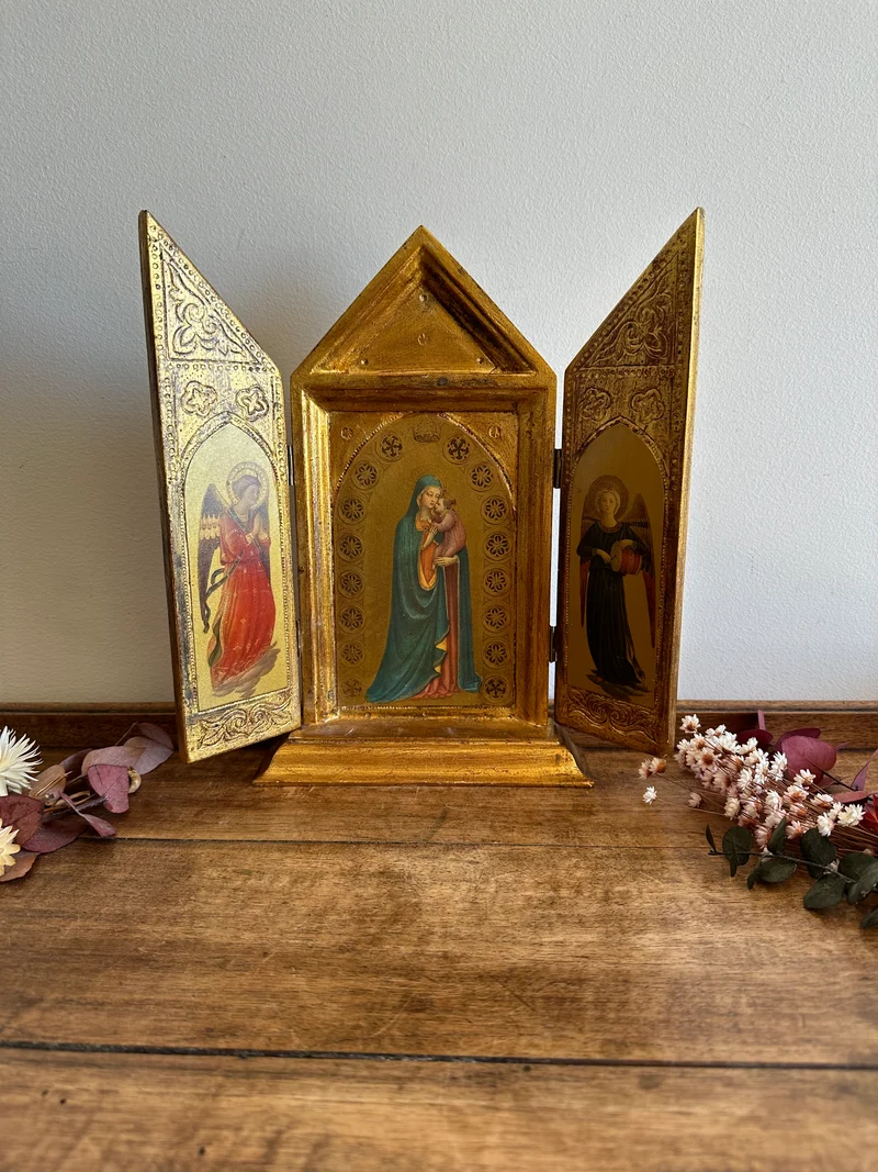 Triptyque religieux florentin en bois années 60