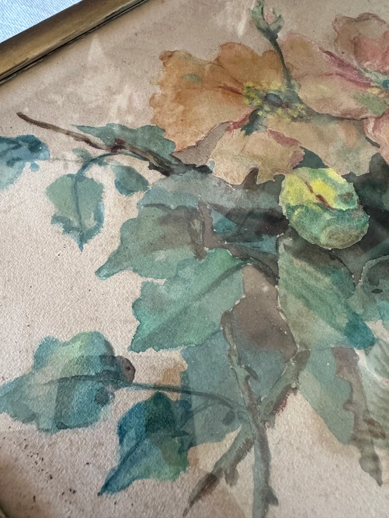Aquarelles signées encadrement en bois doré années 30