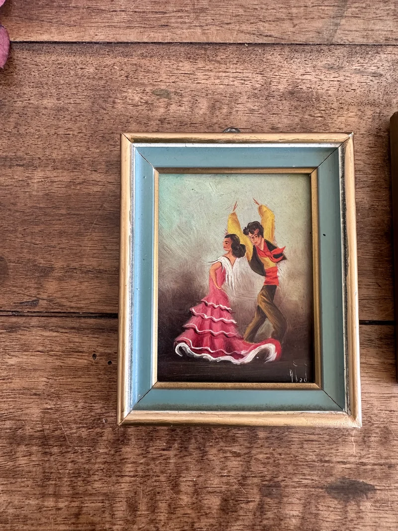 Peintures à l'huile danseurs de flamenco cadre en bois or et bleu