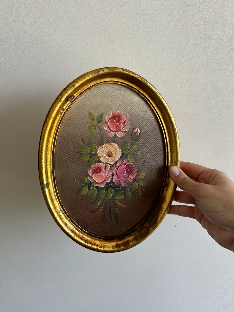 Peinture à l'huile encadrement doré ovale années 70
