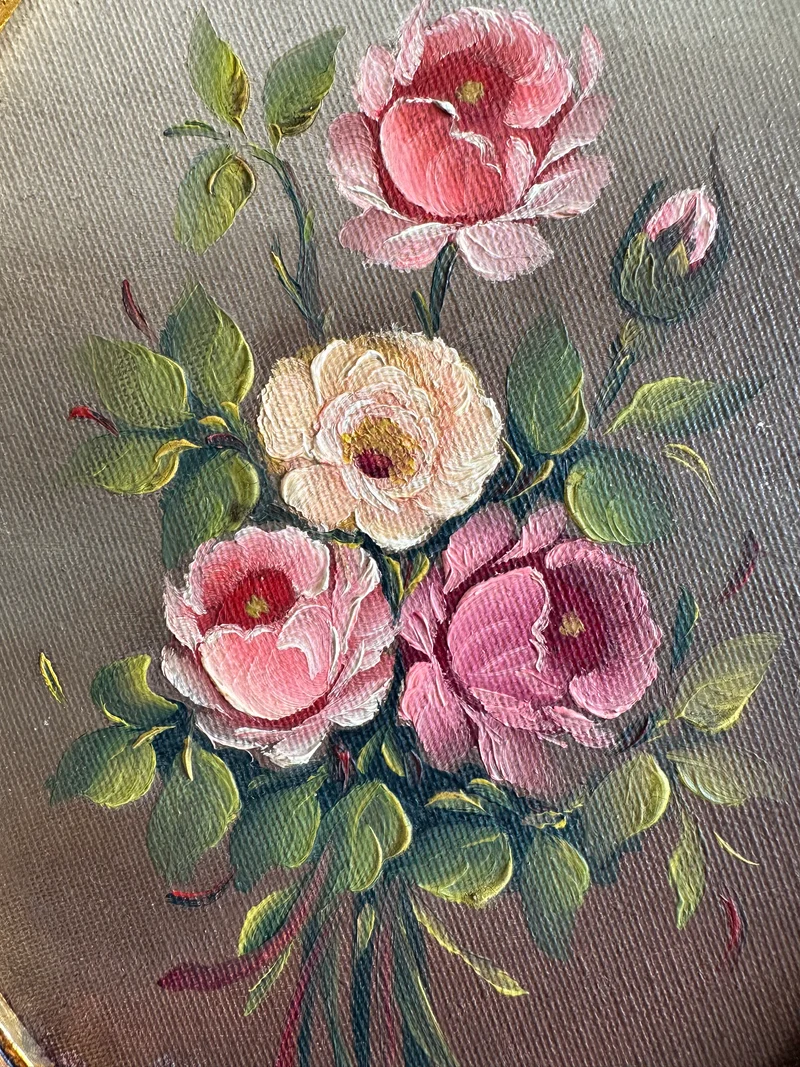 Peinture à l'huile encadrement doré ovale années 70