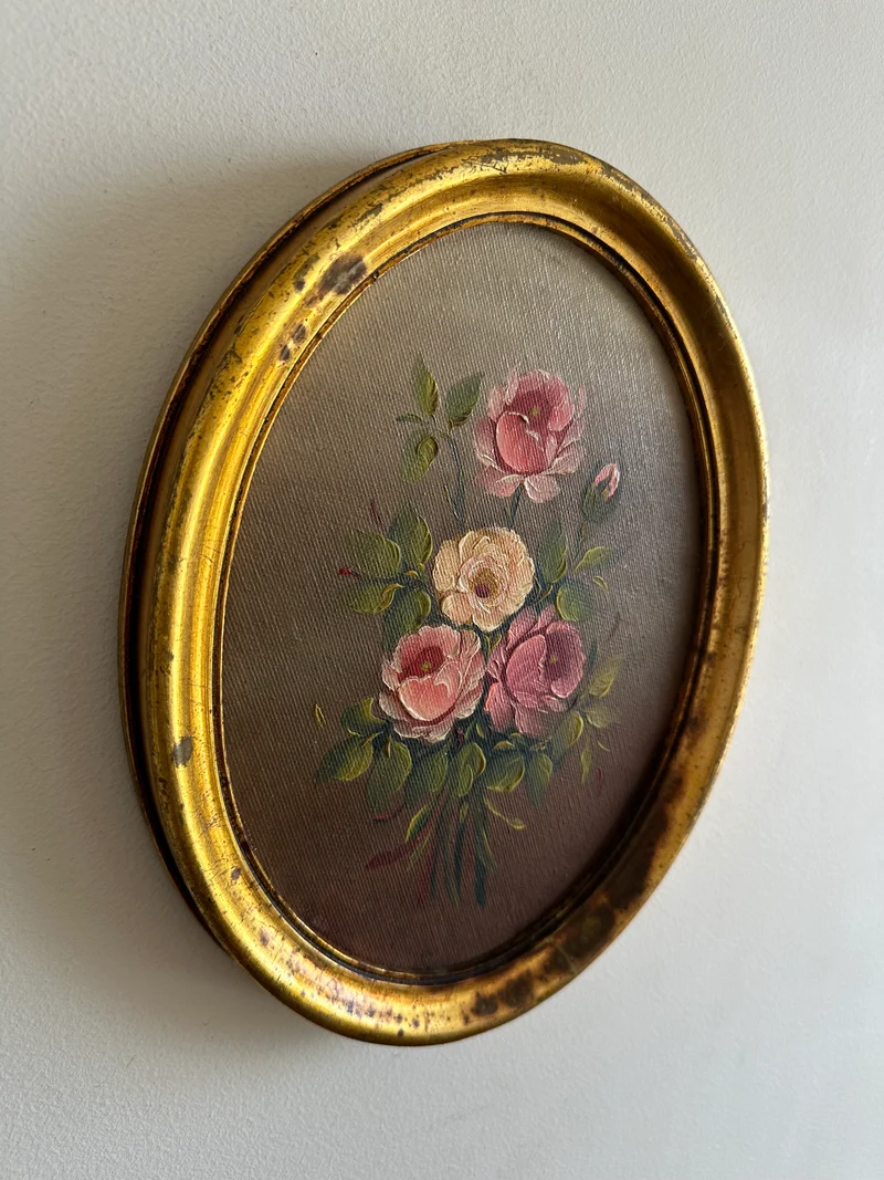 Peinture à l'huile encadrement doré ovale années 70