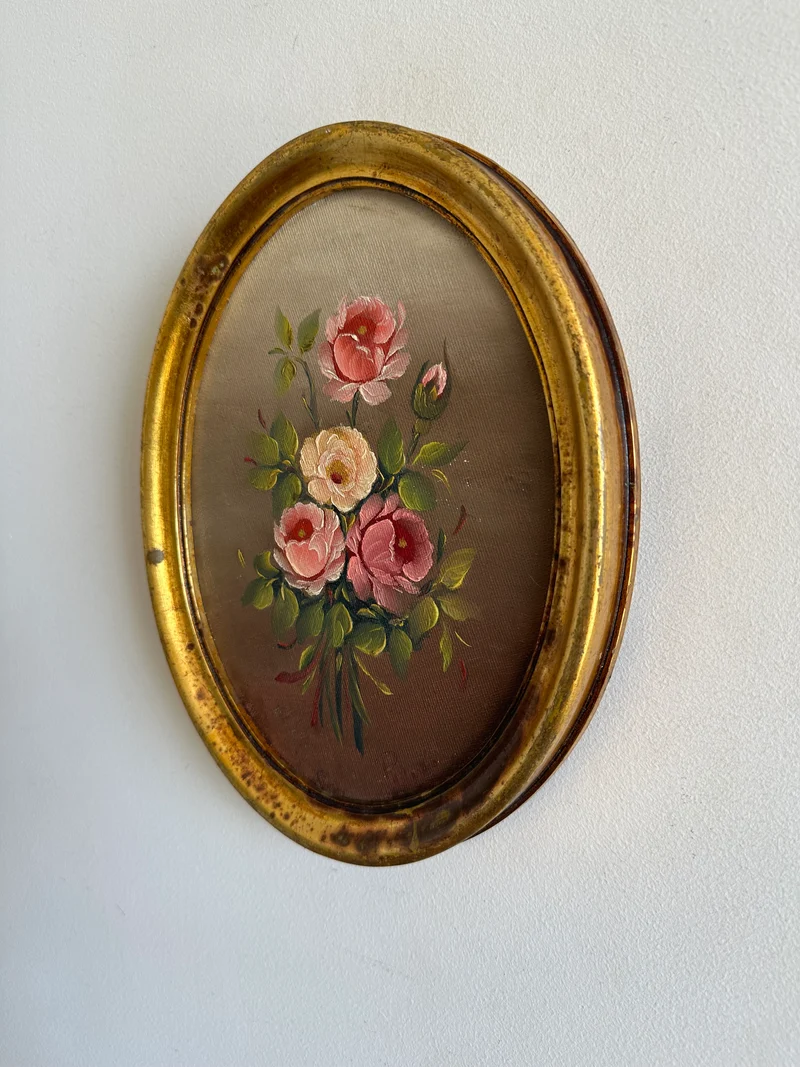 Peinture à l'huile encadrement doré ovale années 70