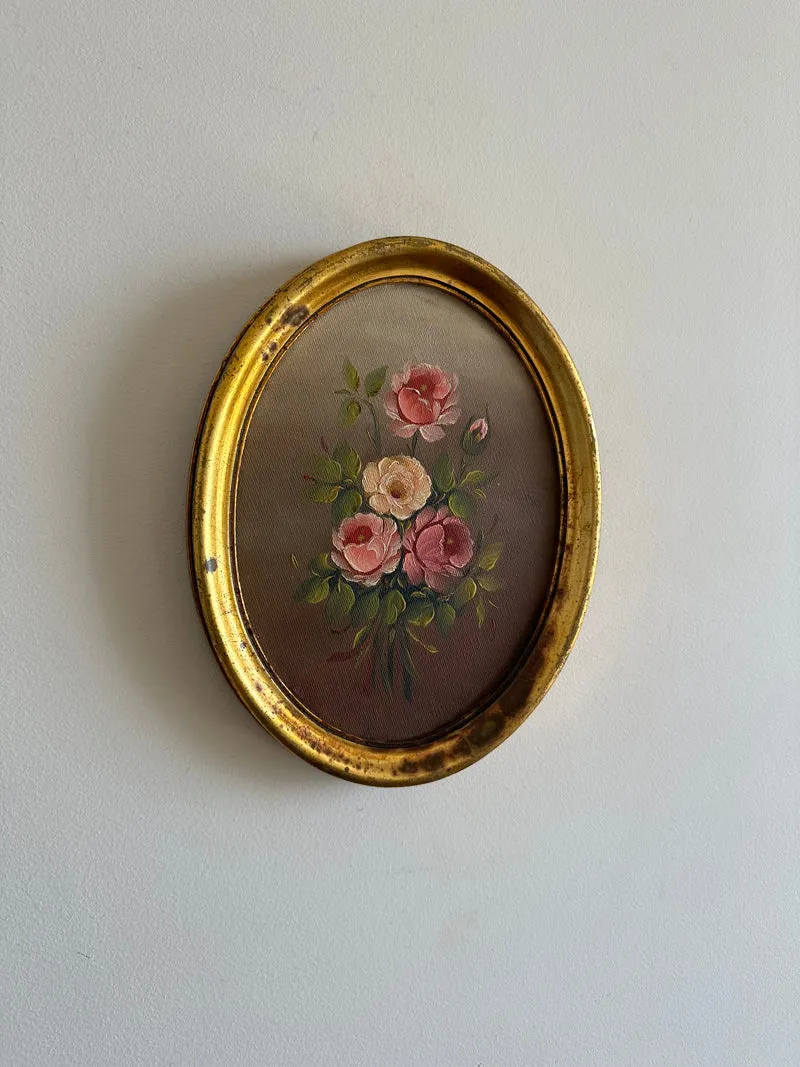 Peinture à l'huile encadrement doré ovale années 70