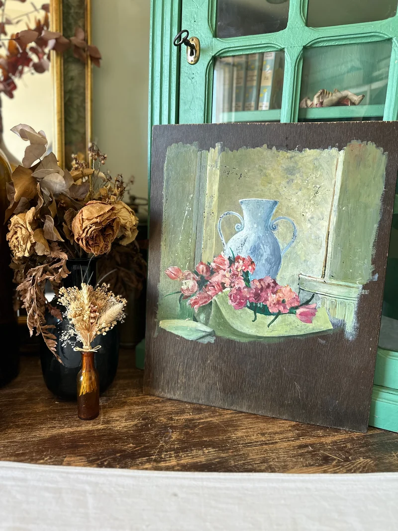 Peinture sur bois effet inachevé années 50