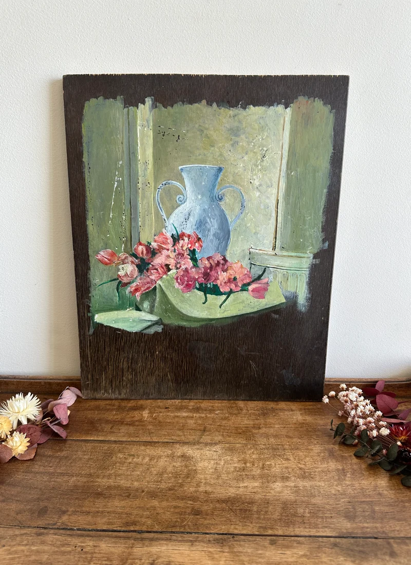 Peinture sur bois effet inachevé années 50