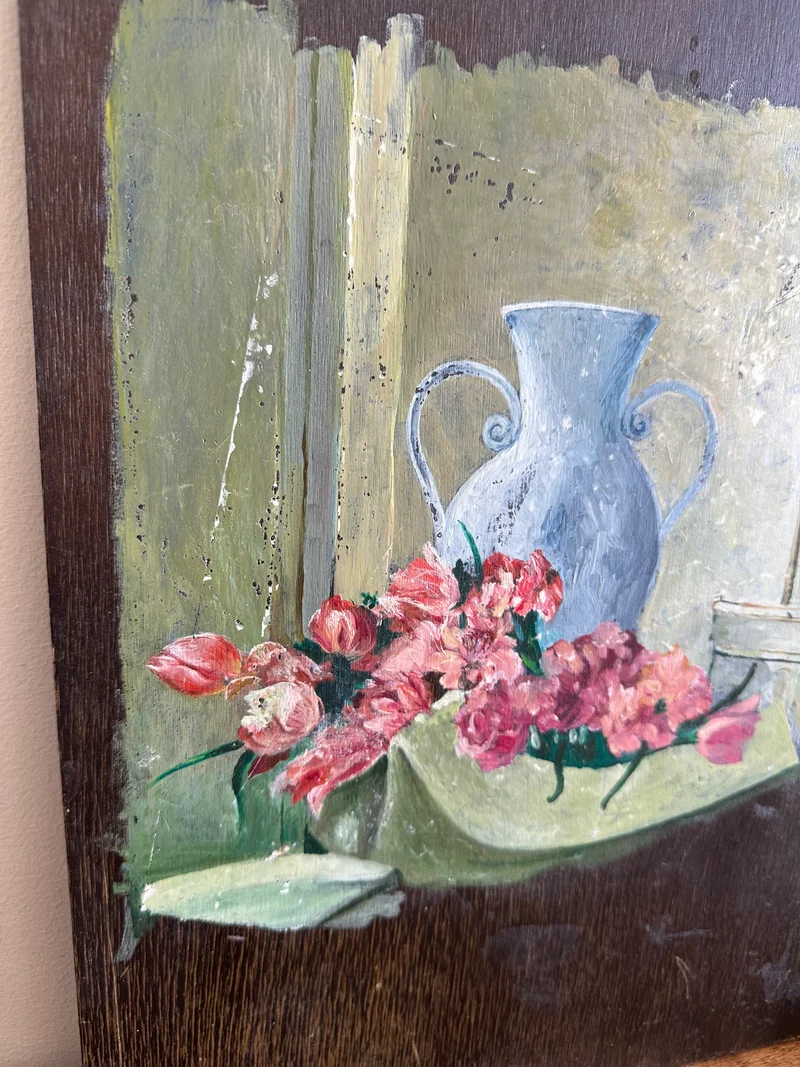 Peinture sur bois effet inachevé années 50