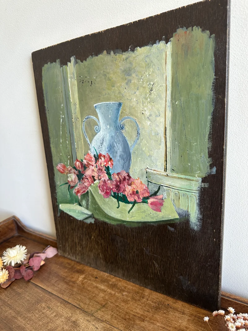 Peinture sur bois effet inachevé années 50