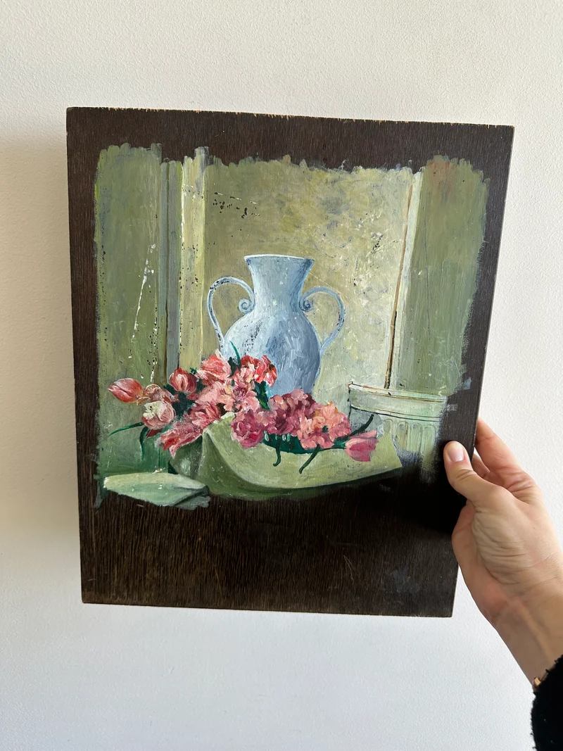Peinture sur bois effet inachevé années 50