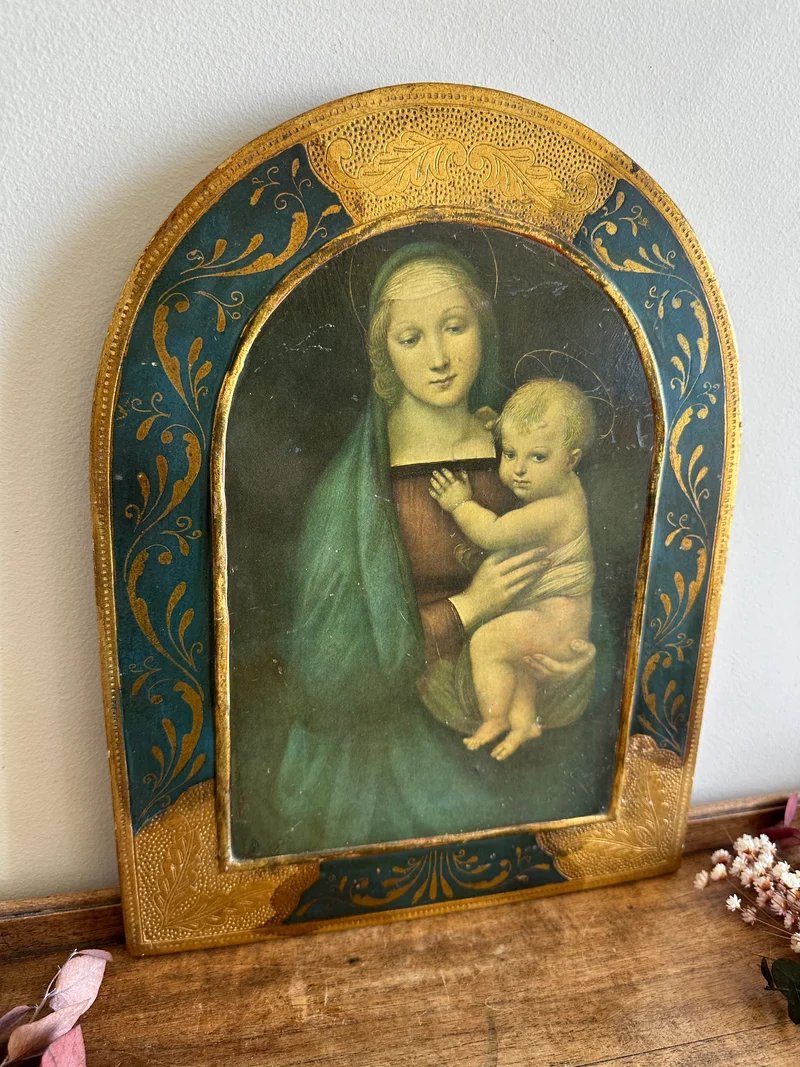 Icone sur bois italienne La Madona del Granduca d'après Sanzio