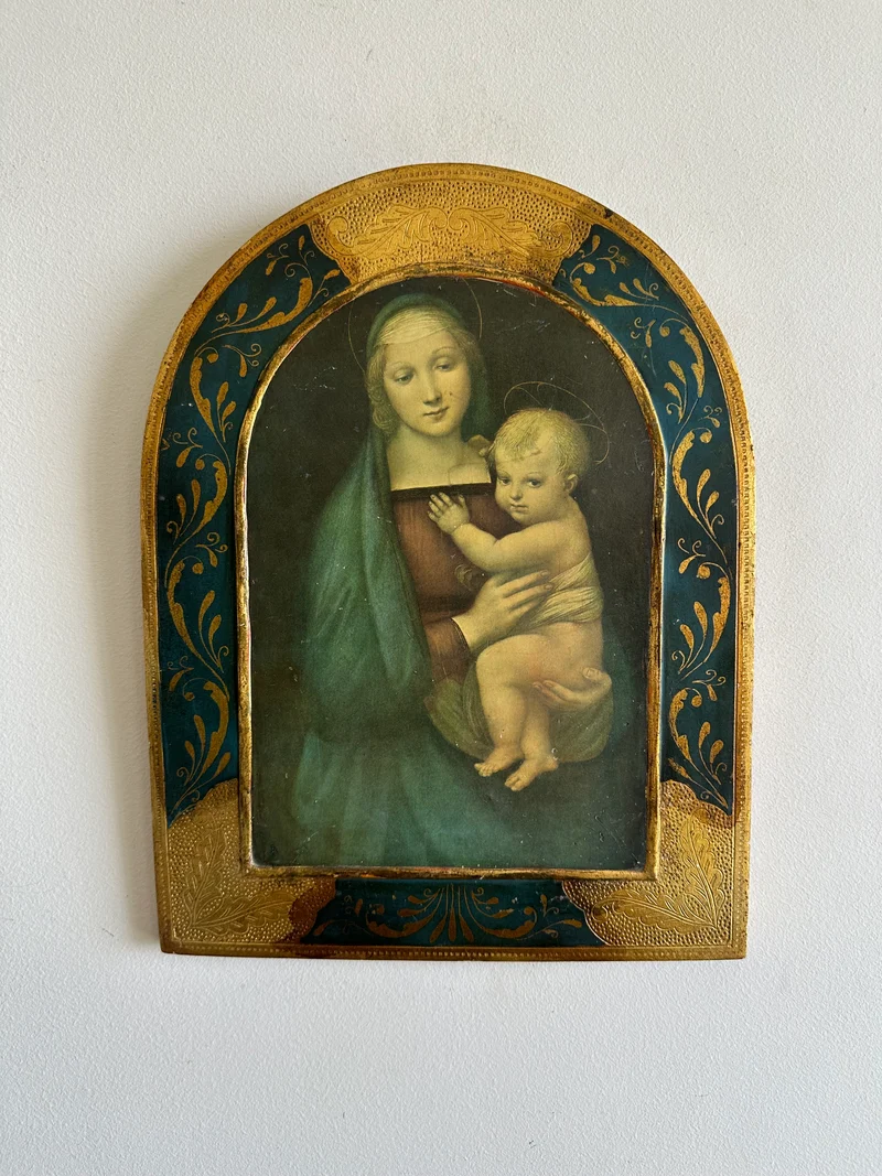 Icone sur bois italienne La Madona del Granduca d'après Sanzio