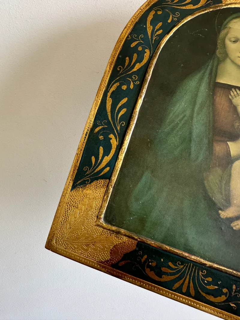 Icone sur bois italienne La Madona del Granduca d'après Sanzio