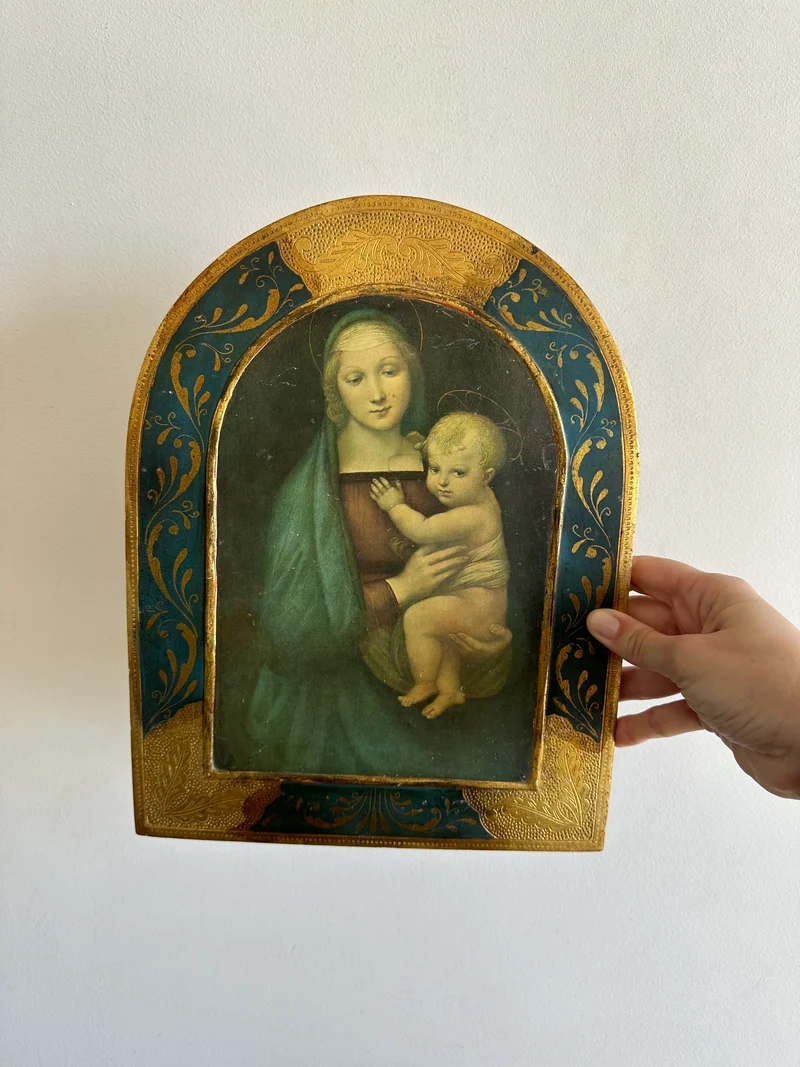 Icone sur bois italienne La Madona del Granduca d'après Sanzio