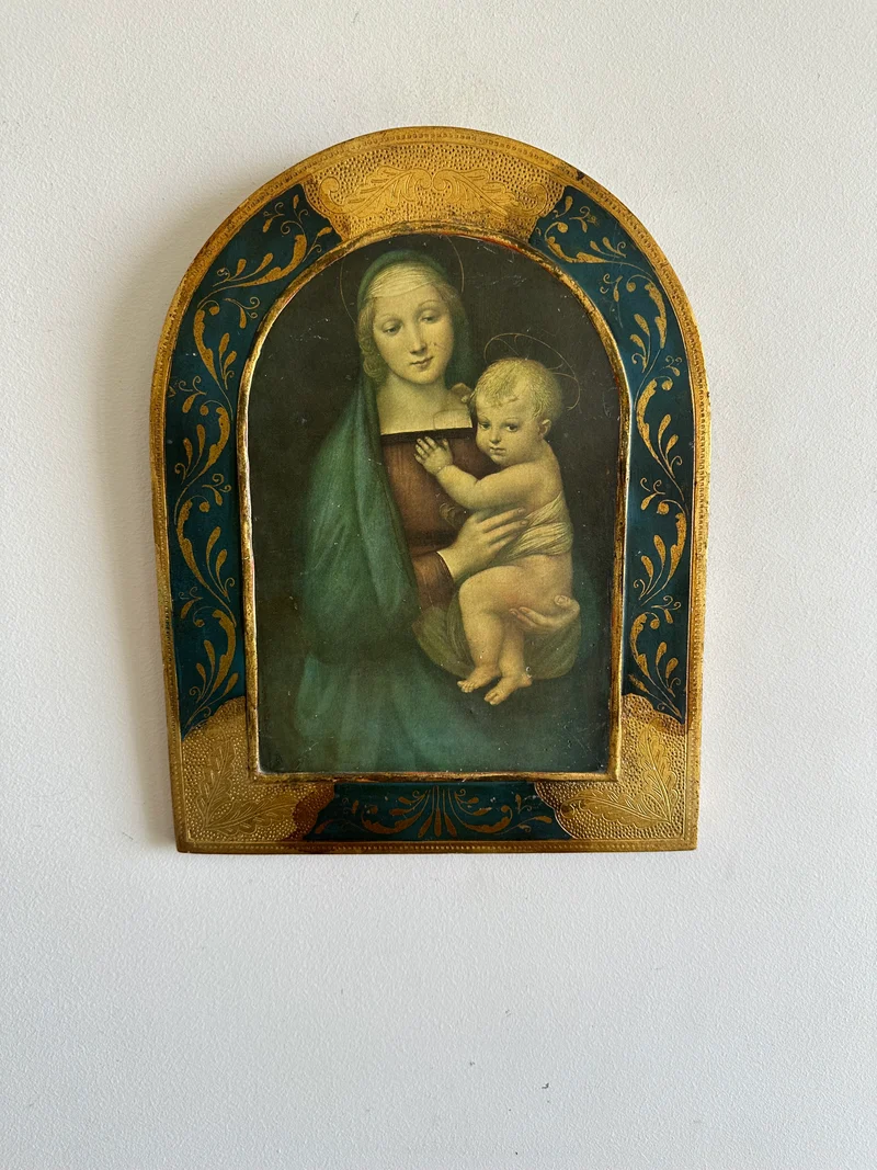 Icone sur bois italienne La Madona del Granduca d'après Sanzio