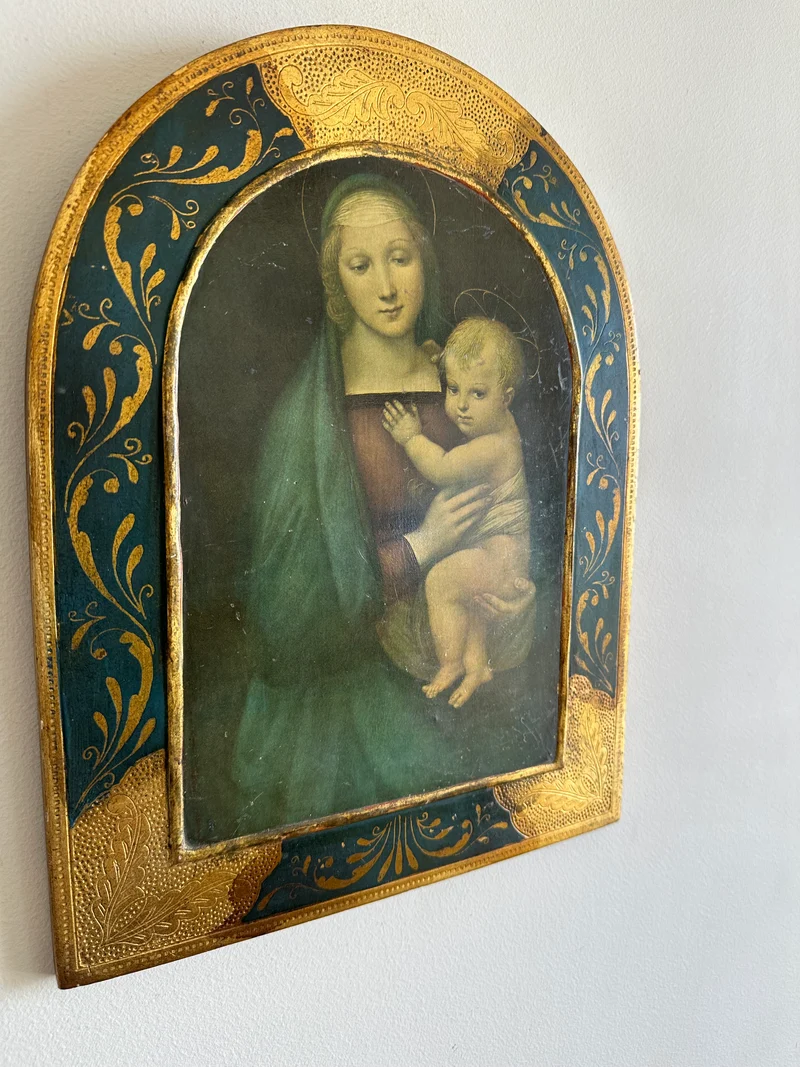 Icone sur bois italienne La Madona del Granduca d'après Sanzio