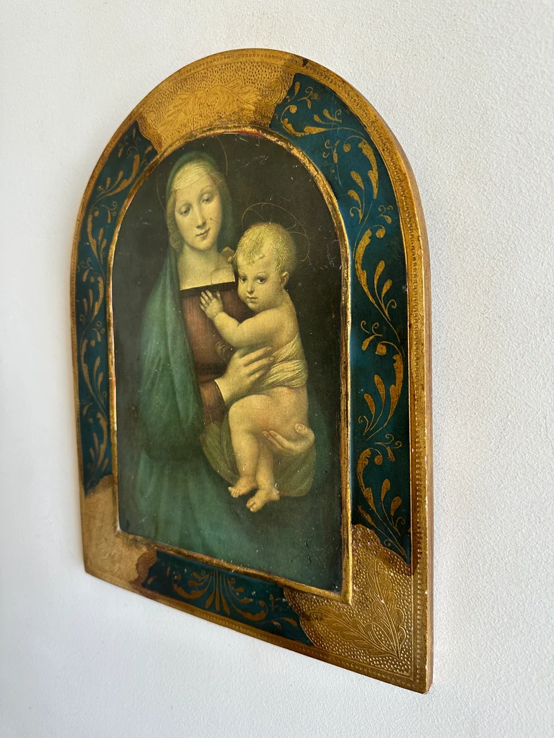 Icone sur bois italienne La Madona del Granduca d'après Sanzio