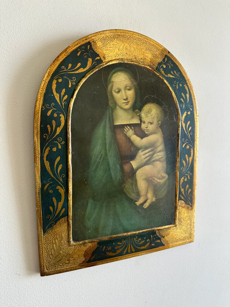 Icone sur bois italienne La Madona del Granduca d'après Sanzio