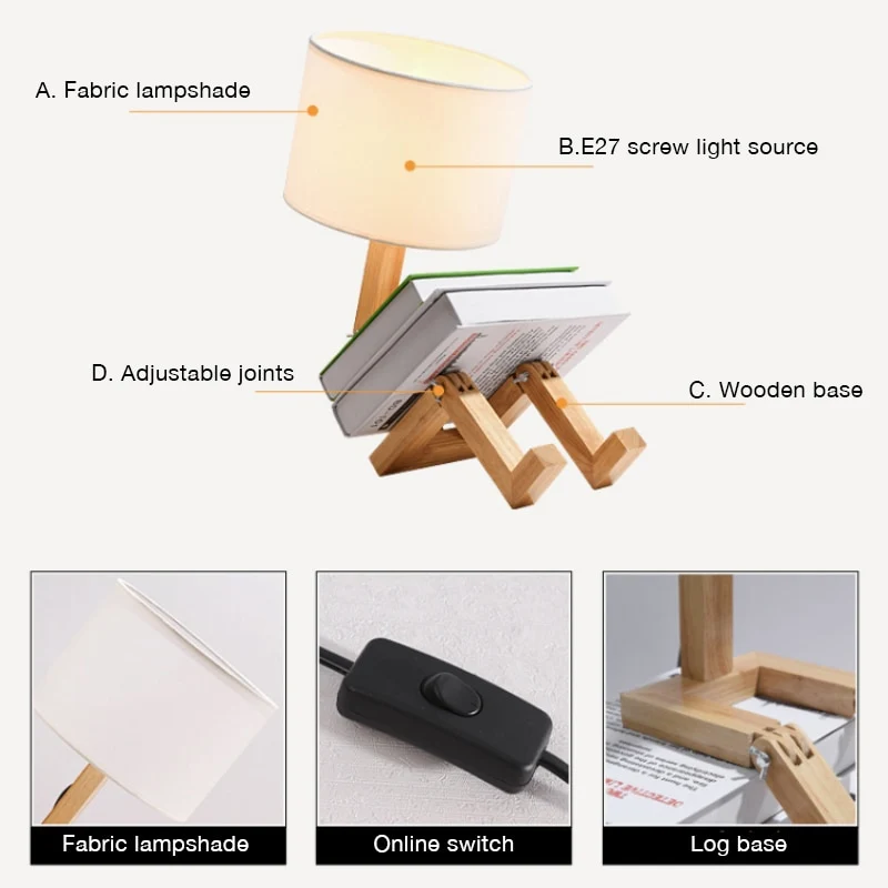 Lampe De Chevet Pied En Bois Personaggi