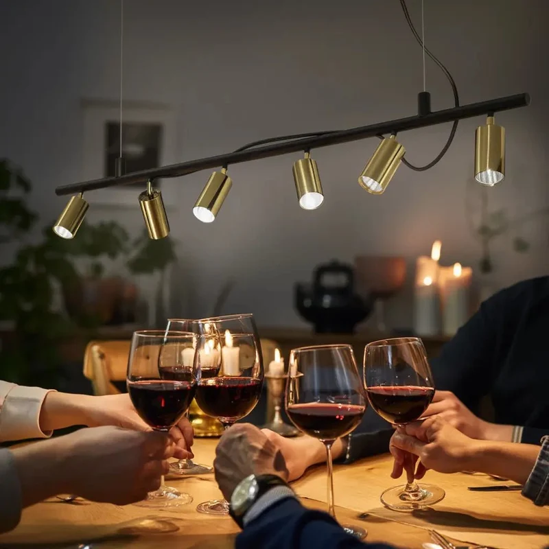 Suspension Dynamite SP6 noire laiton satiné – design modulable 6 diffuseurs