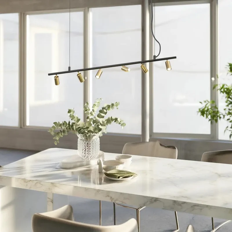 Suspension Dynamite SP6 noire laiton satiné – design modulable 6 diffuseurs